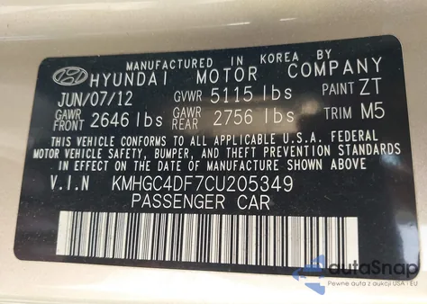 2012 Hyundai Genesis 4.6 z USA, uszkodzony, nr VIN KMHGC4DF7CU205349